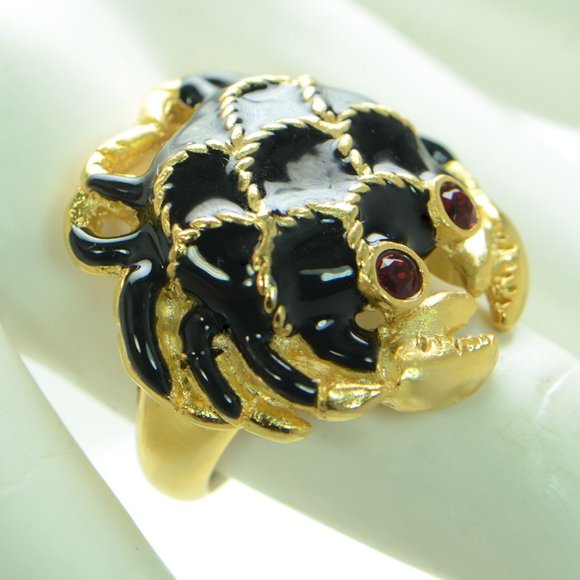 Kenneth Jay Lane FVX  KJL 22K Gold-Plated, Enamel & Faux Ruby Crab Ring - Picture 2 of 6